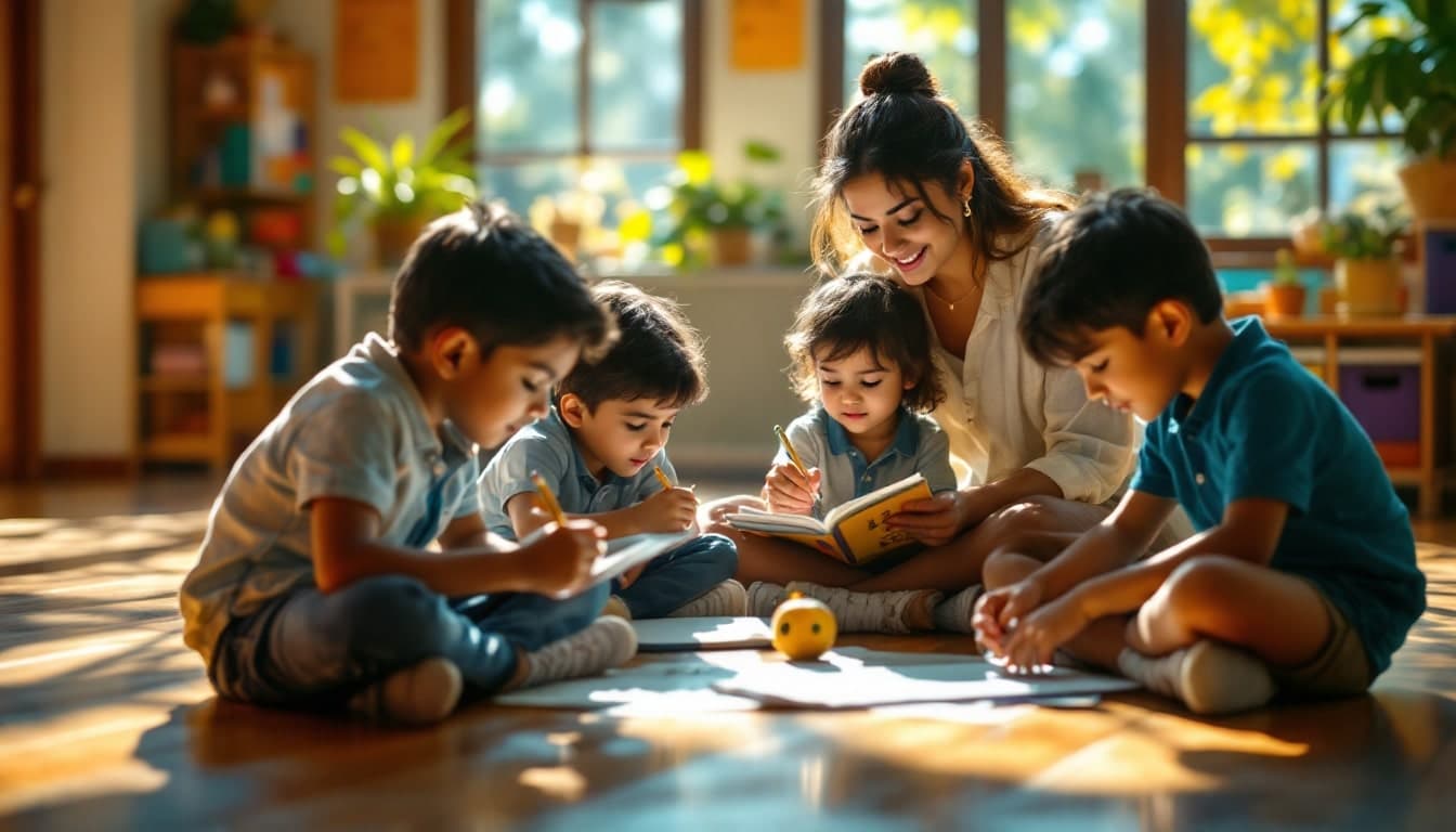 Students learning abacus